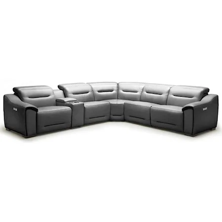 Contemporary Power Headrest Reclining Sectional Sofa with Cup Holders and Storage Console